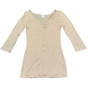 Intimatley Free People Henley Top Womens Small Long Sleeve Casual Shimmer Snaps